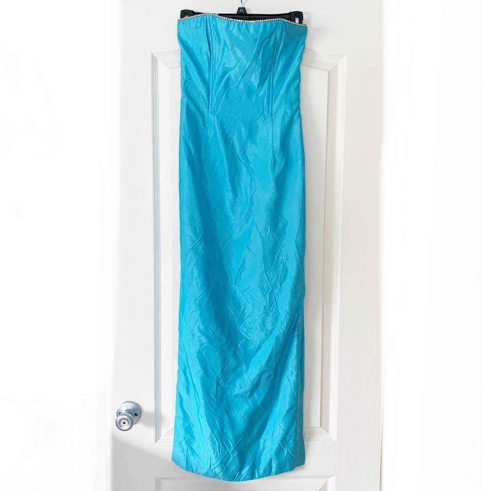 Jessica McClintock rhinestone prom dress blue